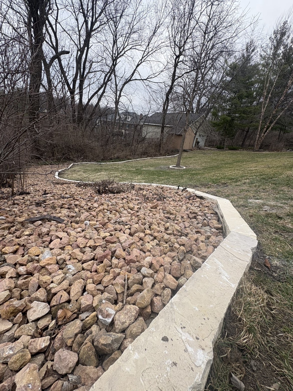 Close-up of stone border with rock landscaping